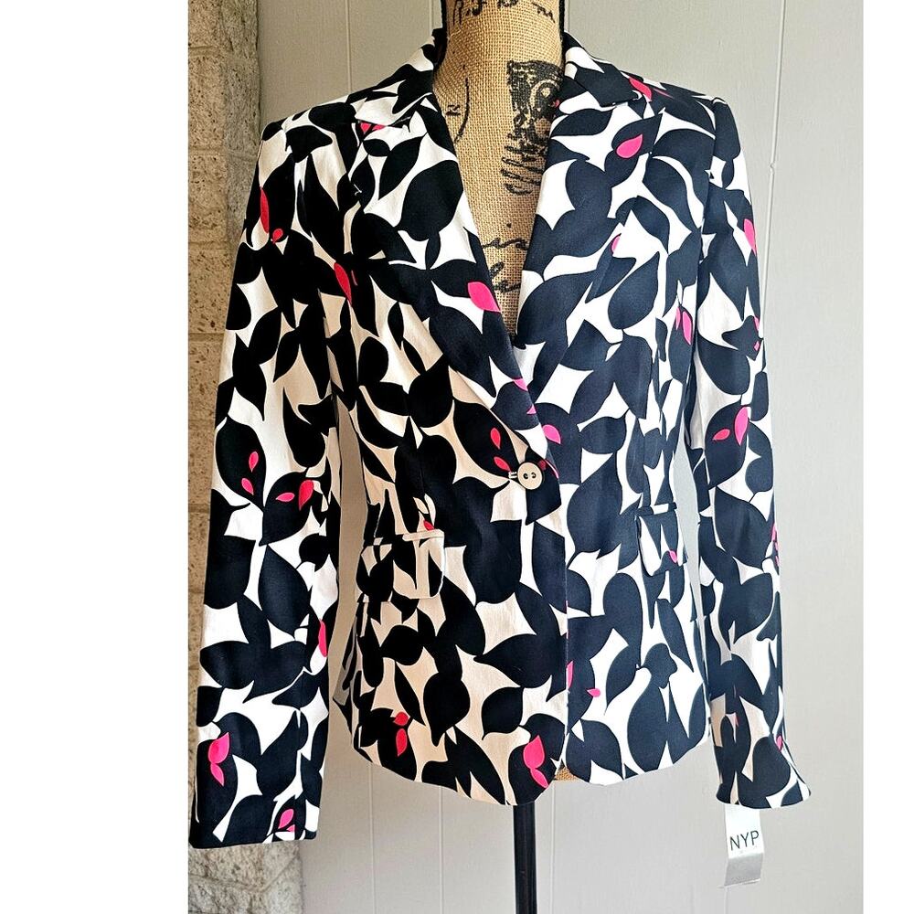 Printed Black & White Blazer with Pink Accents - NYP